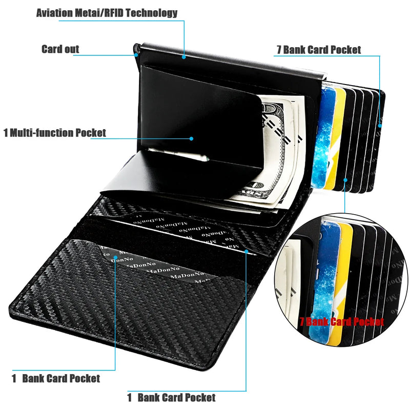 Porta-cartão de crédito de fibra de carbono, carteira de metal inteligente [FRETE GRÁTIS]